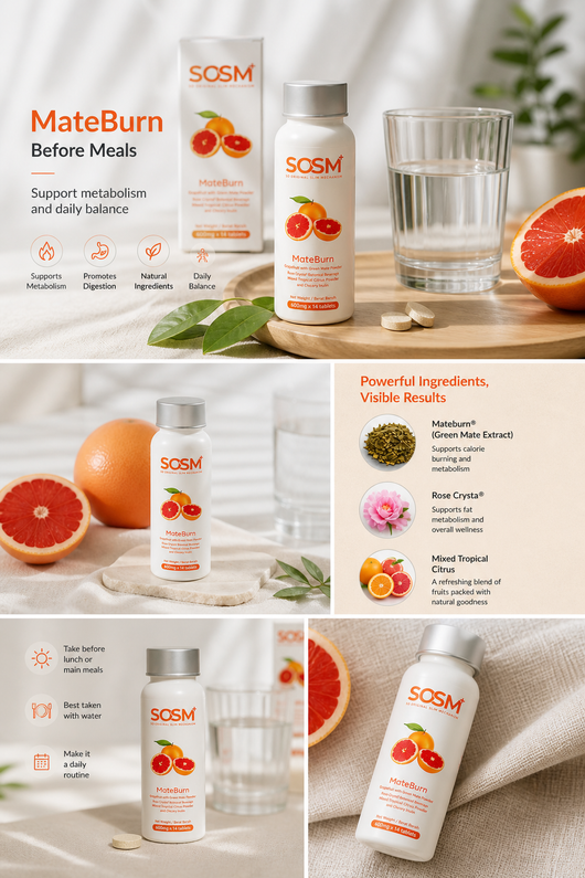 SOSM+ MateBurn & Night Booster | Day & Night Slim Support | Reduce Bloating & Cravings Halal | SOM1