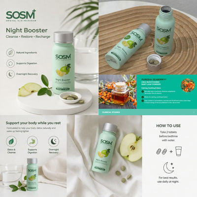 SOSM+ MateBurn & Night Booster | Day & Night Slim Support | Reduce Bloating & Cravings Halal | SOM1
